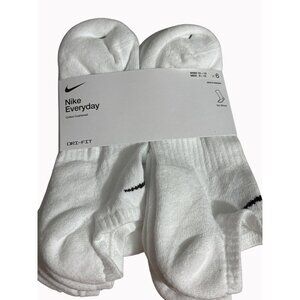 Nike Everyday Dri-FIT No-Show Socks White 6-Pack, Mens 8-12 / Womens 10-13 NEW